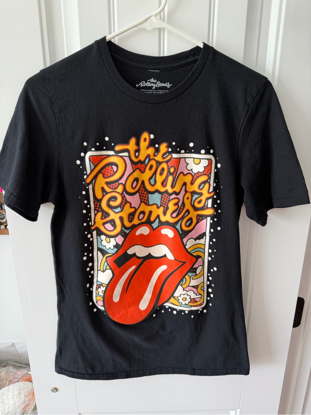 The Rolling Stones Black Kids Tee with Red Tongue and Multicolor Graphic